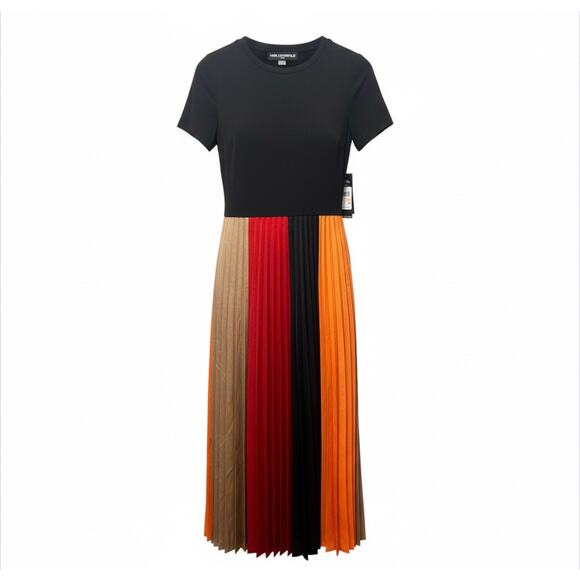 Karl Lagerfeld Paris Size 6 Colorblock Pleated Midi Dress NWT - Picture 3 of 10